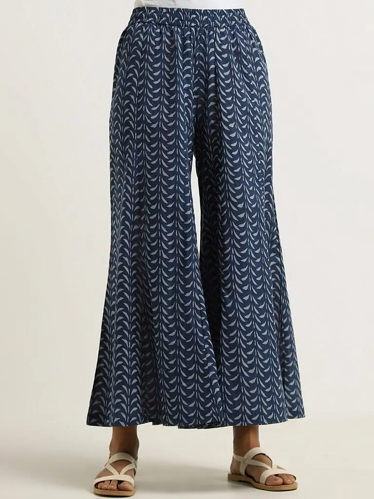 Utsa Indigo Zig-Zag Printed Palazzos