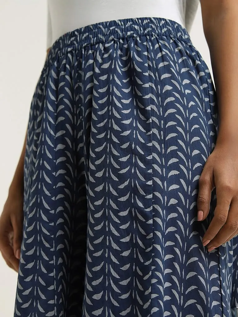 Utsa Indigo Zig-Zag Printed Palazzos