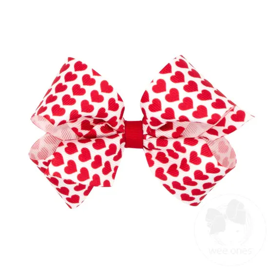 Valentine Heart Print Grosgrain Hair Bow