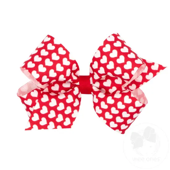 Valentine Heart Print Grosgrain Hair Bow