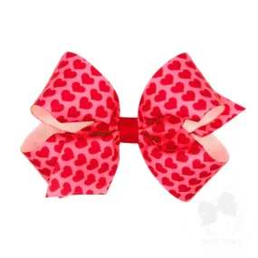 Valentine Heart Print Grosgrain Hair Bow