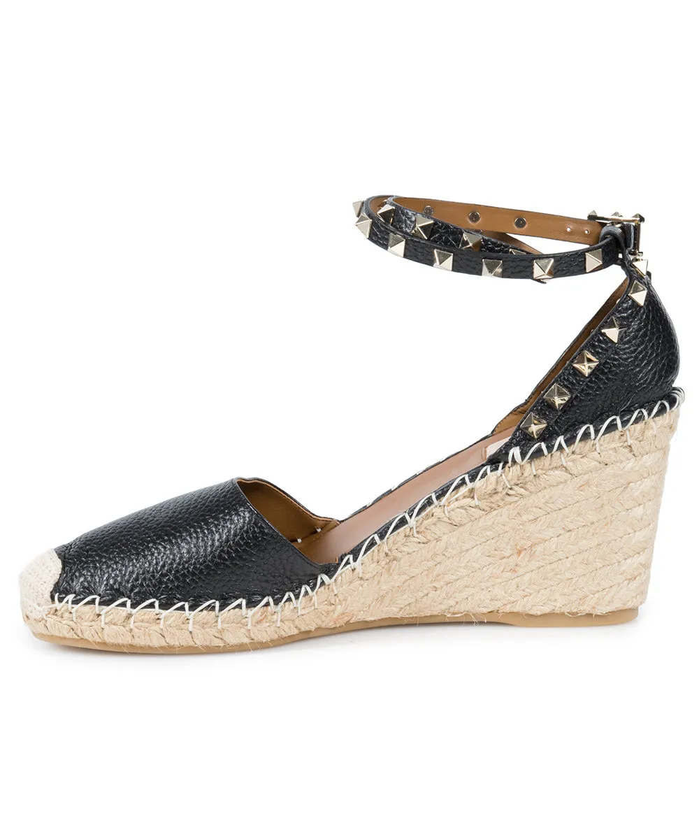 Valentino Black Rockstud Espadrille Wedge