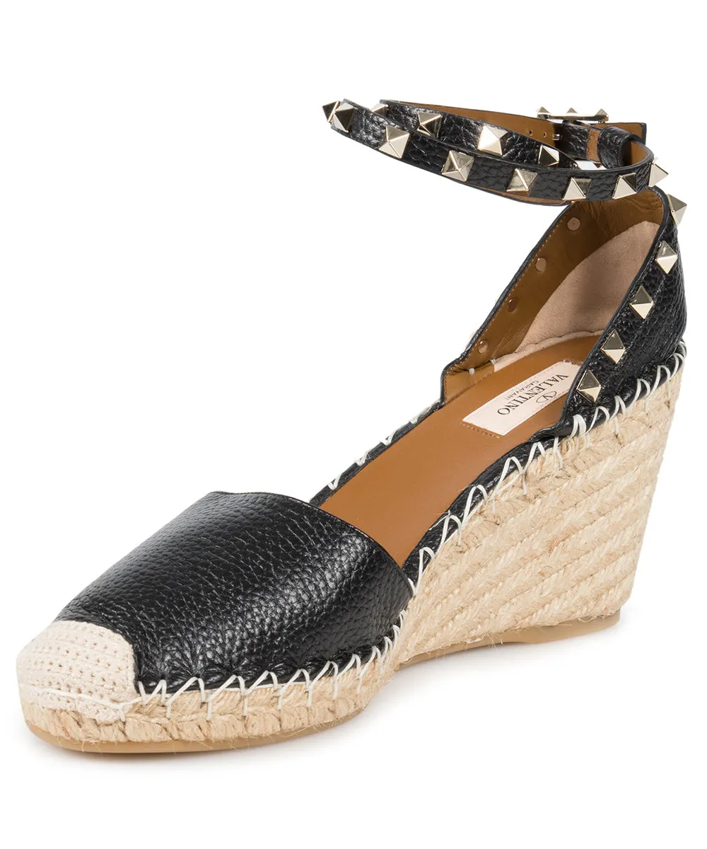 Valentino Black Rockstud Espadrille Wedge