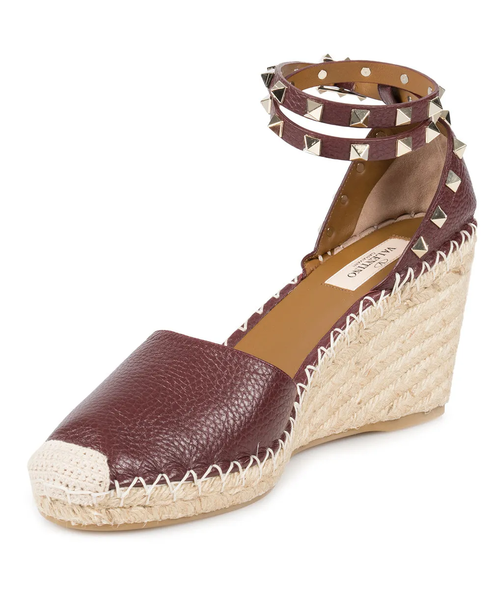 Valentino Brown Rockstud Espadrille Wedge