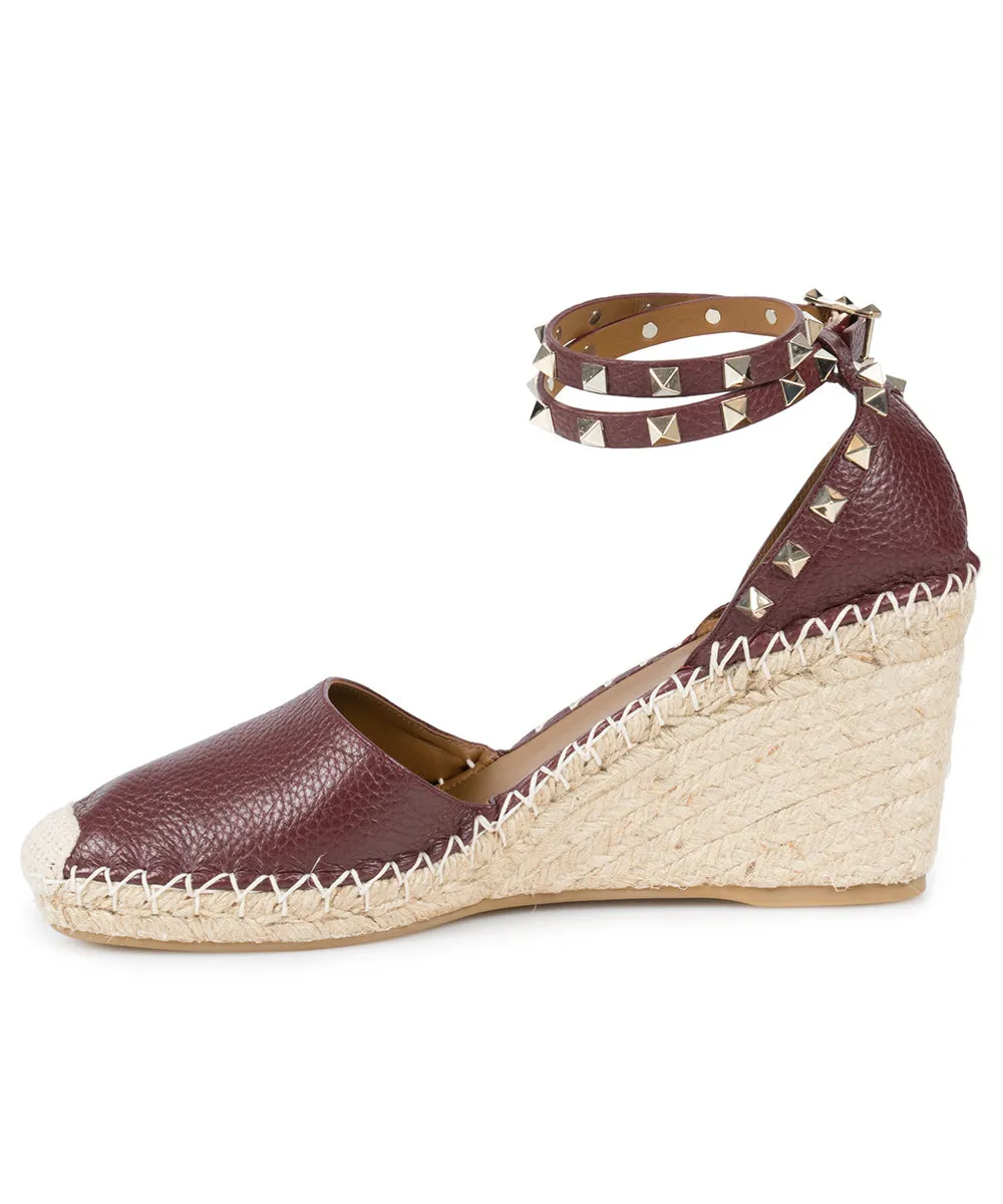 Valentino Brown Rockstud Espadrille Wedge