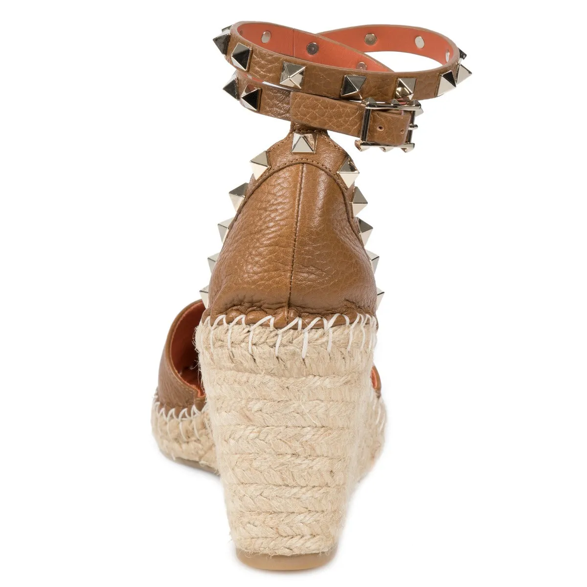 Valentino Light Brown Rockstud Espadrille Wedge