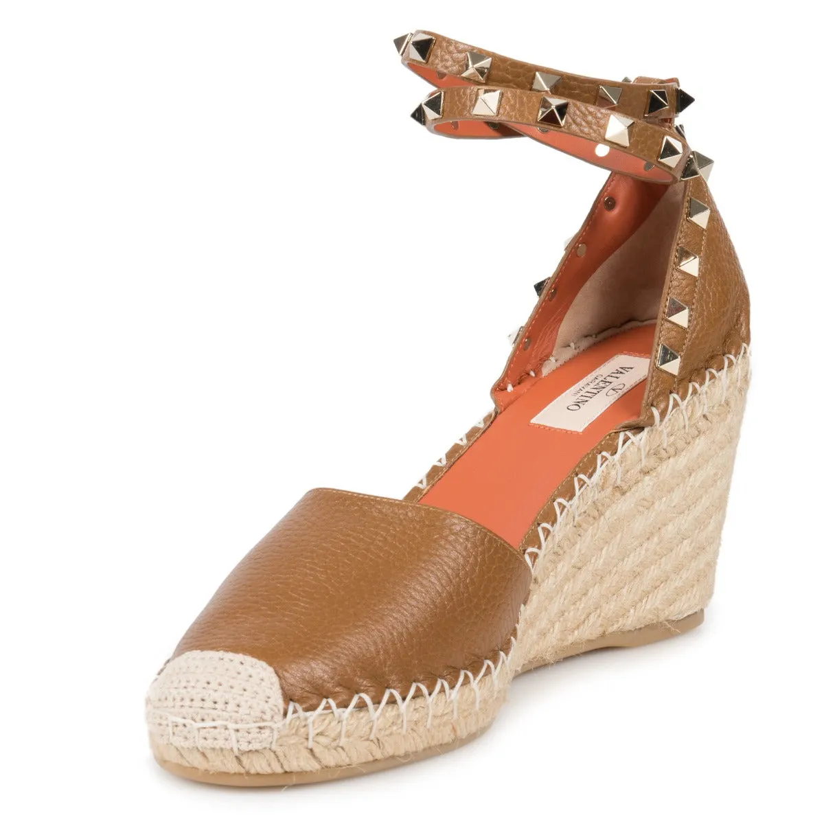 Valentino Light Brown Rockstud Espadrille Wedge