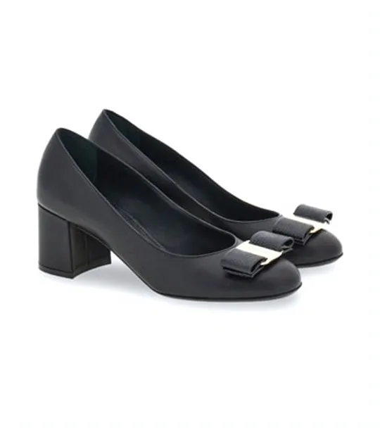 Vara Bow Pump Printed and Smooth Calfskin Black