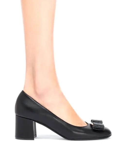 Vara Bow Pump Printed and Smooth Calfskin Black