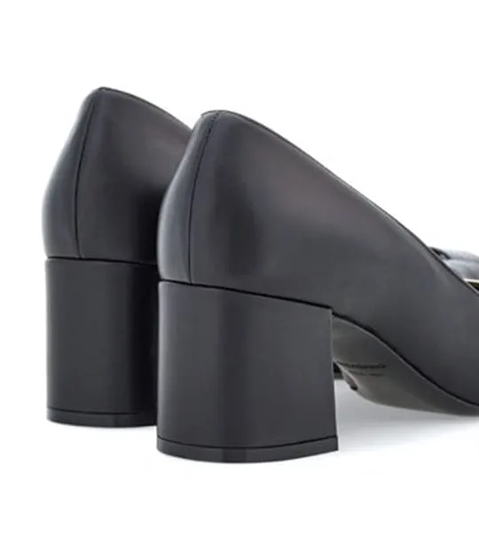 Vara Bow Pump Printed and Smooth Calfskin Black