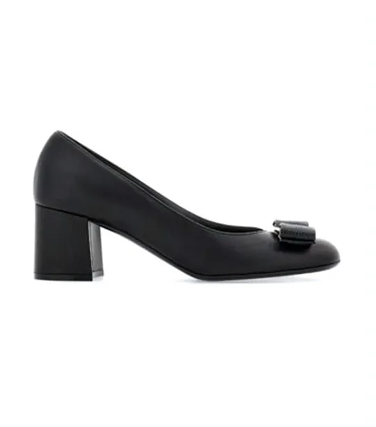 Vara Bow Pump Printed and Smooth Calfskin Black