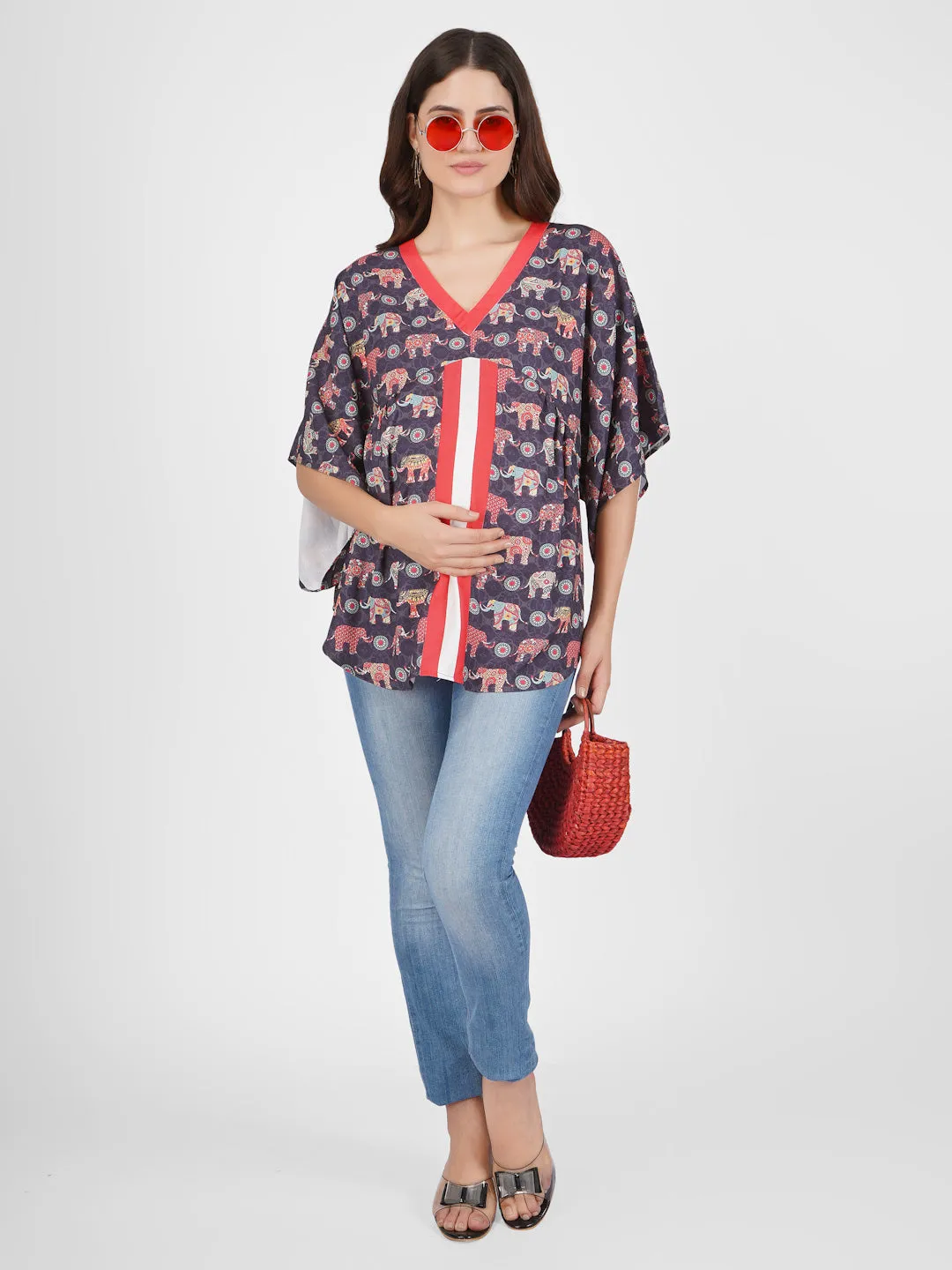 VINNI - STYLISH SHORT MATERNITY KAFTAN PRINT IN ELEGANT COLOR