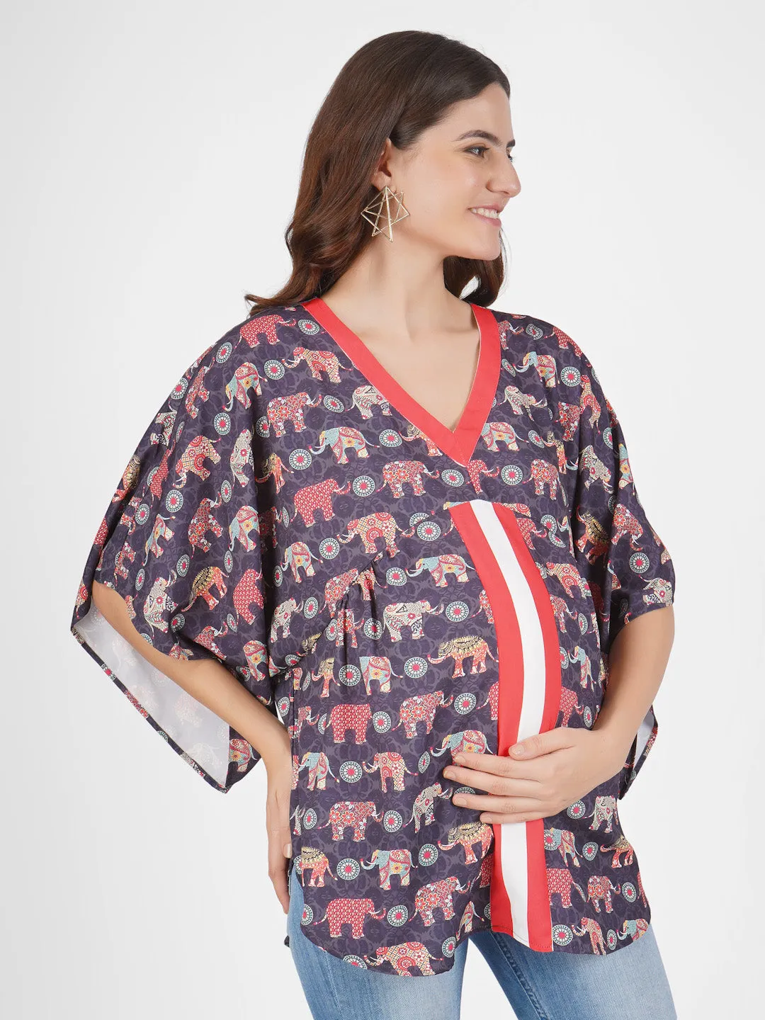 VINNI - STYLISH SHORT MATERNITY KAFTAN PRINT IN ELEGANT COLOR