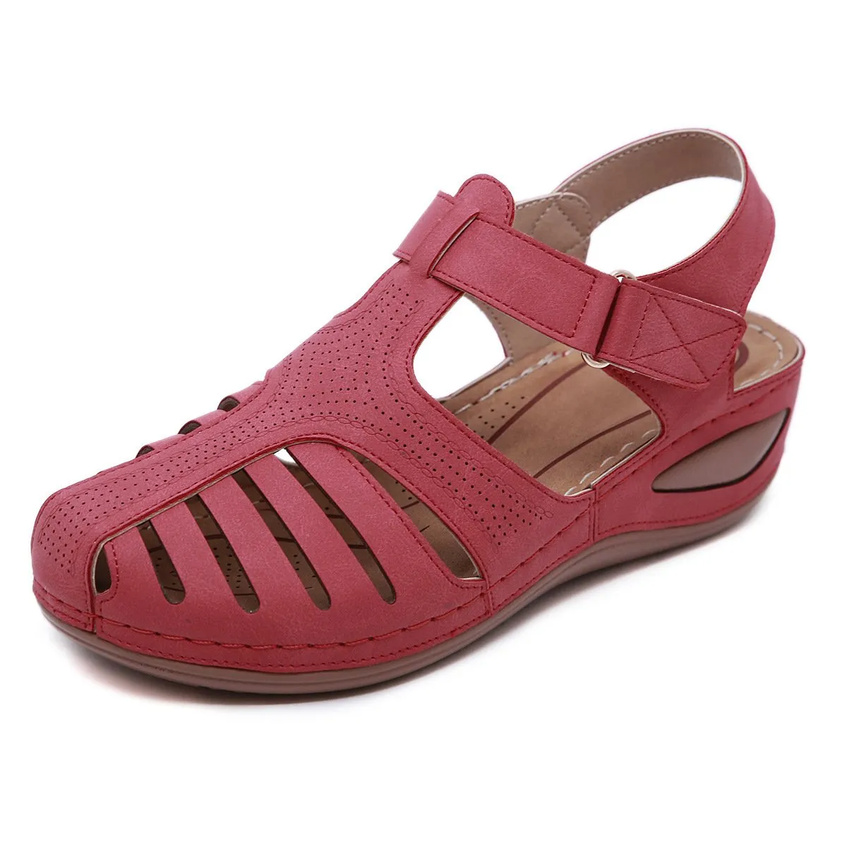 Vintage summer stitching wedge toe sandals