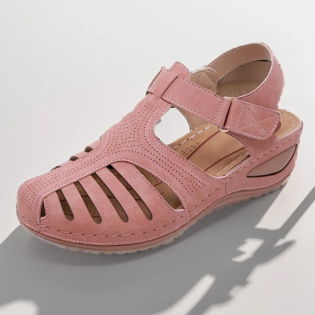 Vintage summer stitching wedge toe sandals