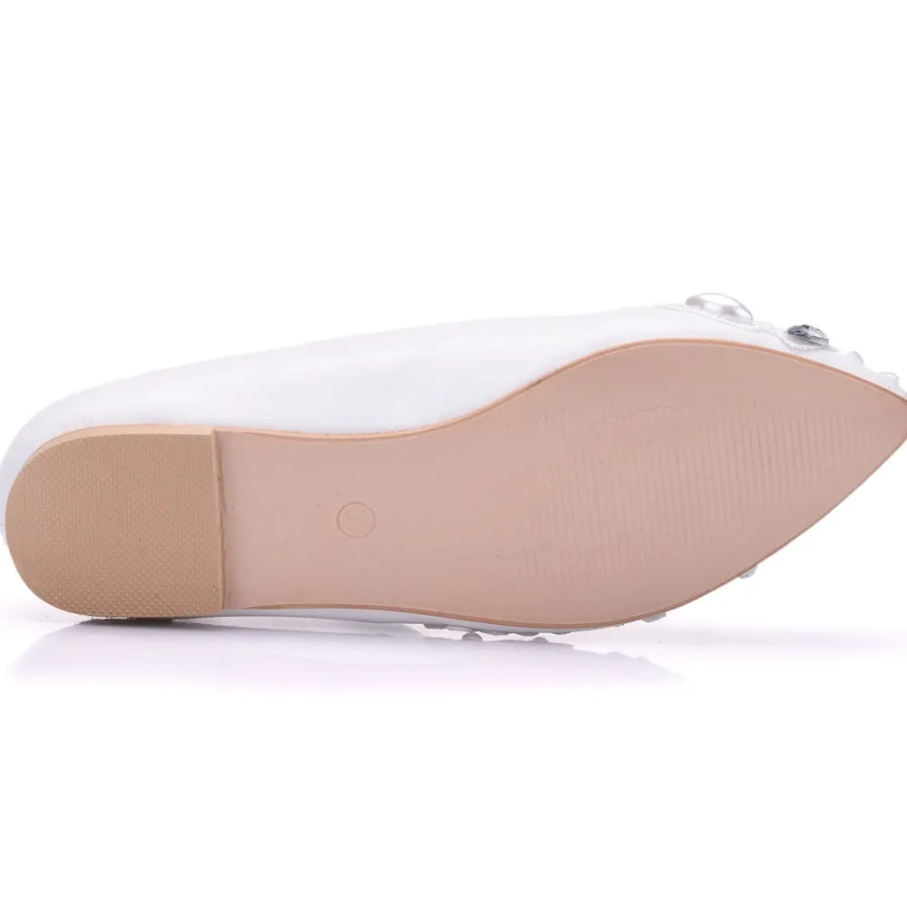 White Bridal Flats Closed Toe Shoes Bride Wedding Shoes