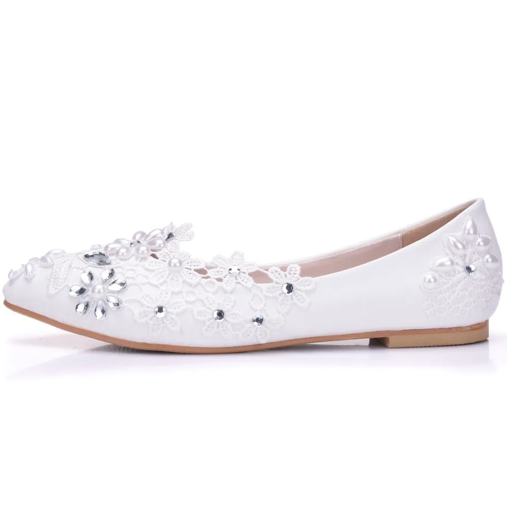 White Bridal Flats Closed Toe Shoes Bride Wedding Shoes