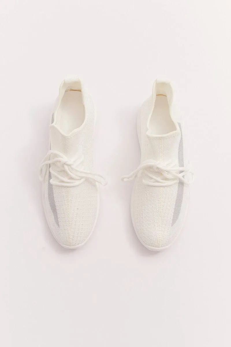 White Knit Breathable Lace Up Trainers