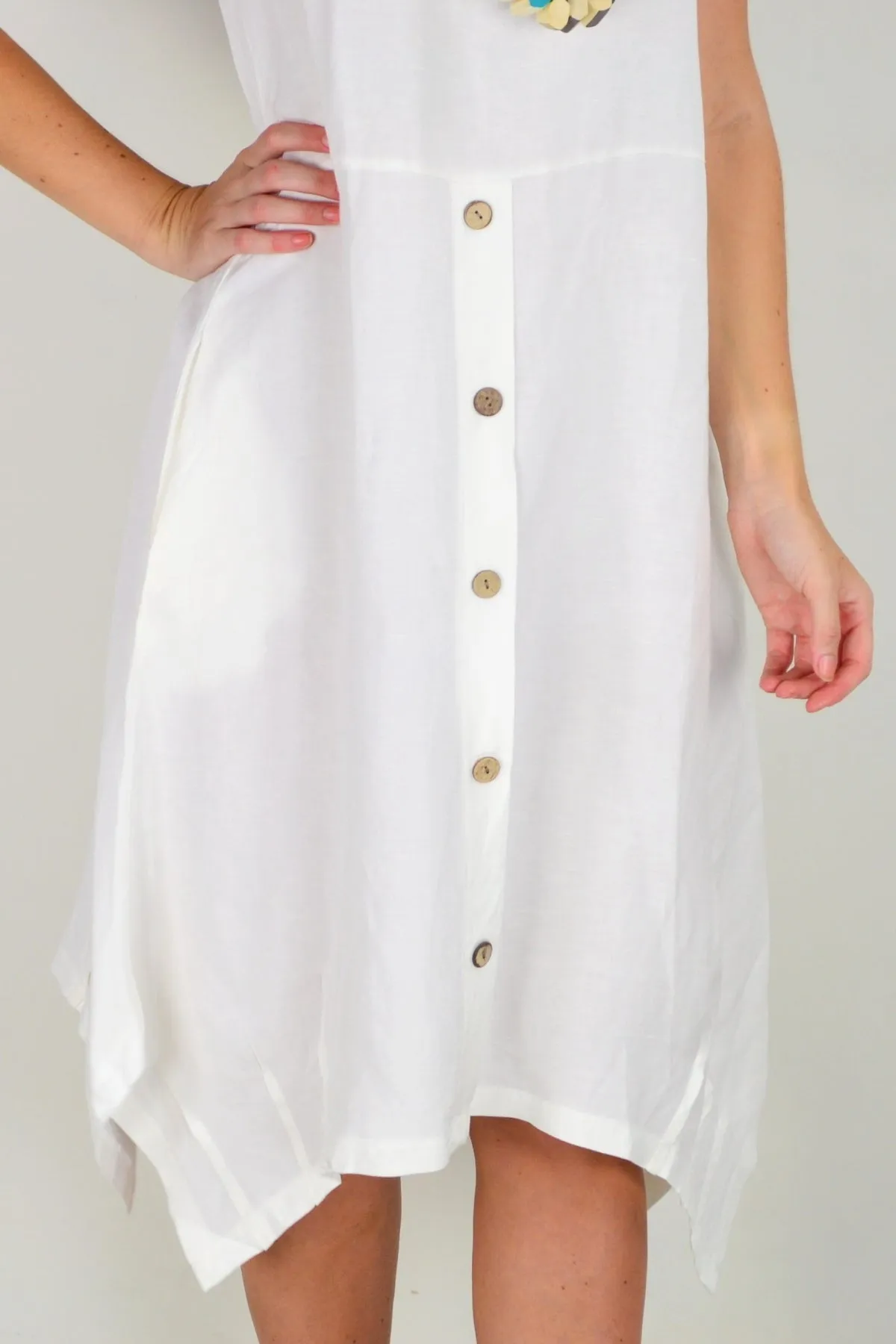 White Linen Sleeveless Shift Tunic Dress