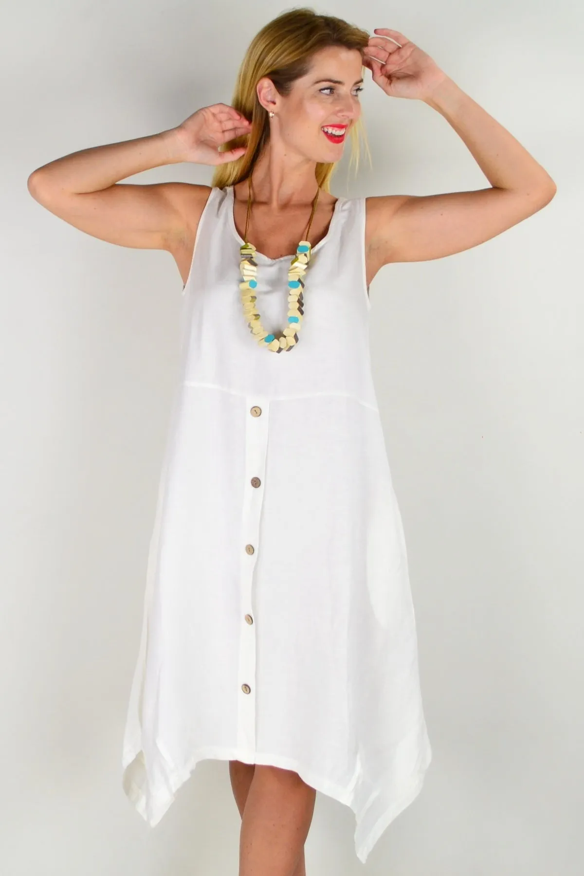 White Linen Sleeveless Shift Tunic Dress