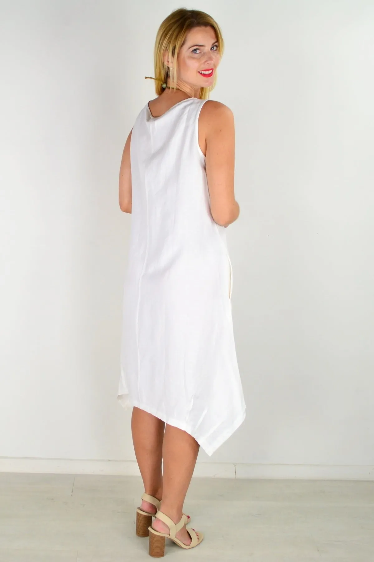 White Linen Sleeveless Shift Tunic Dress