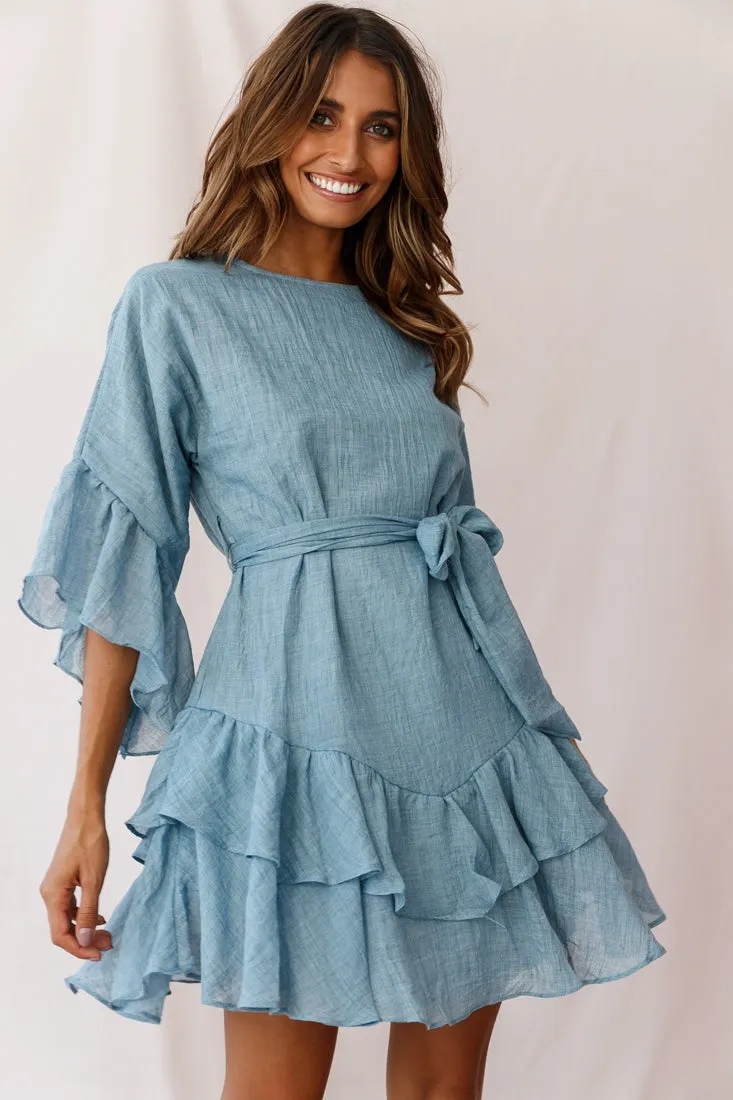 Wilshire Tiered Ruffle Hem Dress Denim Blue