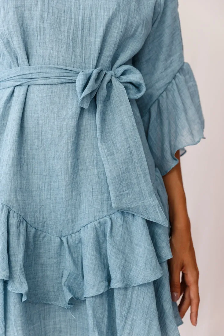 Wilshire Tiered Ruffle Hem Dress Denim Blue