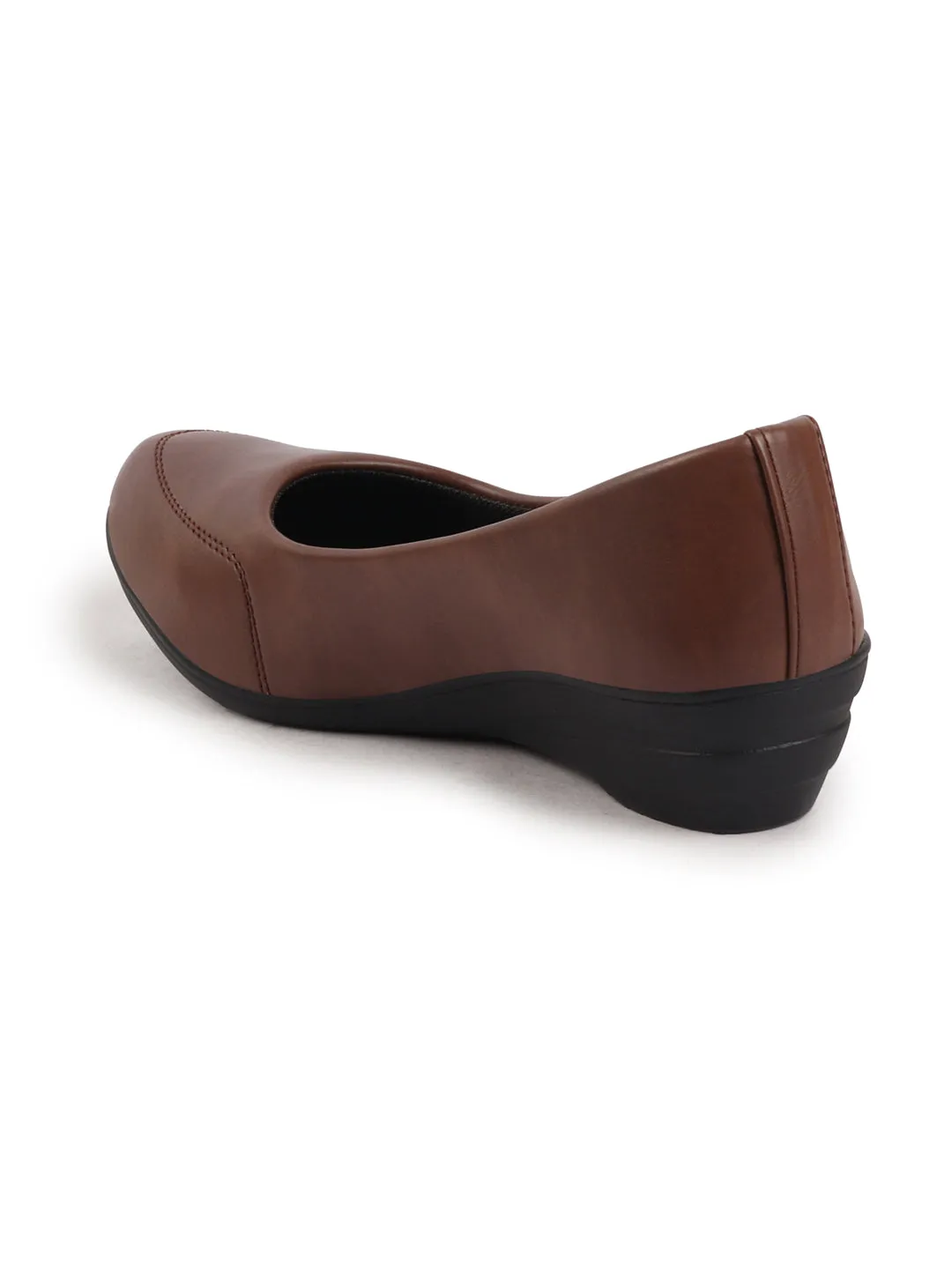 Women Brown Formal Platform Wedge Heel Slip On Ballerina Shoes