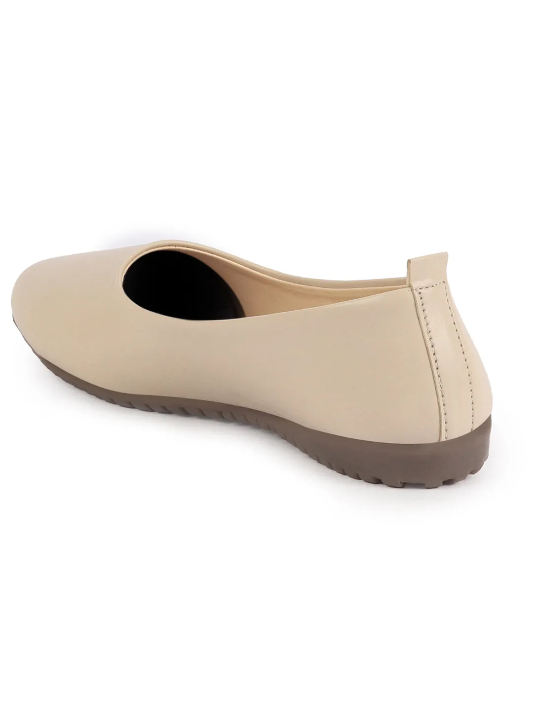 Women Cream Comfortable Broad Feet Flat Slip On Ballerina Shoes|Office Shoe|Slip On Shoe|Memory Cushion Sole