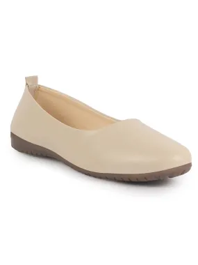 Women Cream Comfortable Broad Feet Flat Slip On Ballerina Shoes|Office Shoe|Slip On Shoe|Memory Cushion Sole