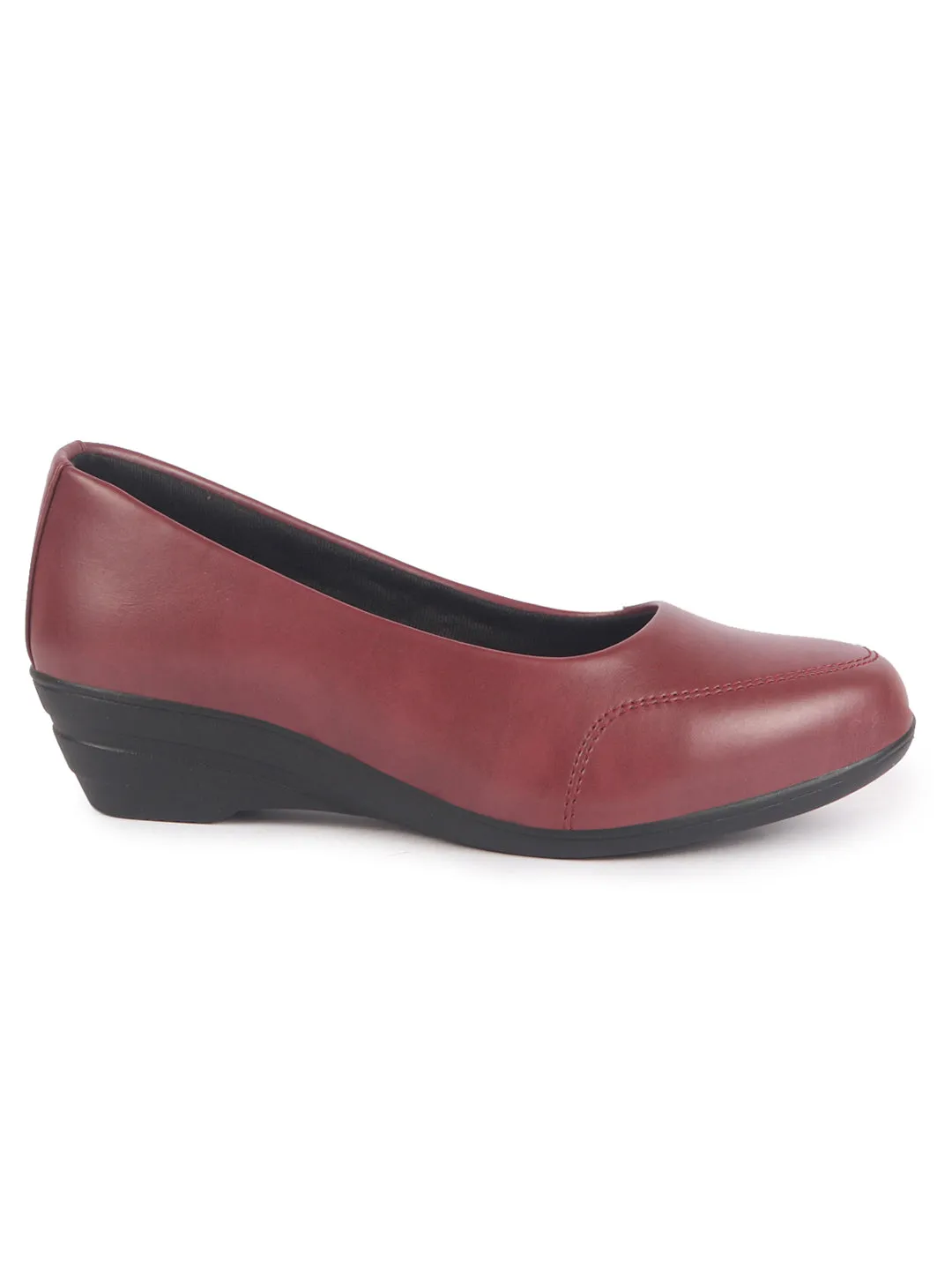 Women Maroon Formal Platform Wedge Heel Slip On Ballerina Shoes