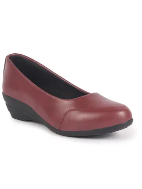 Women Maroon Formal Platform Wedge Heel Slip On Ballerina Shoes