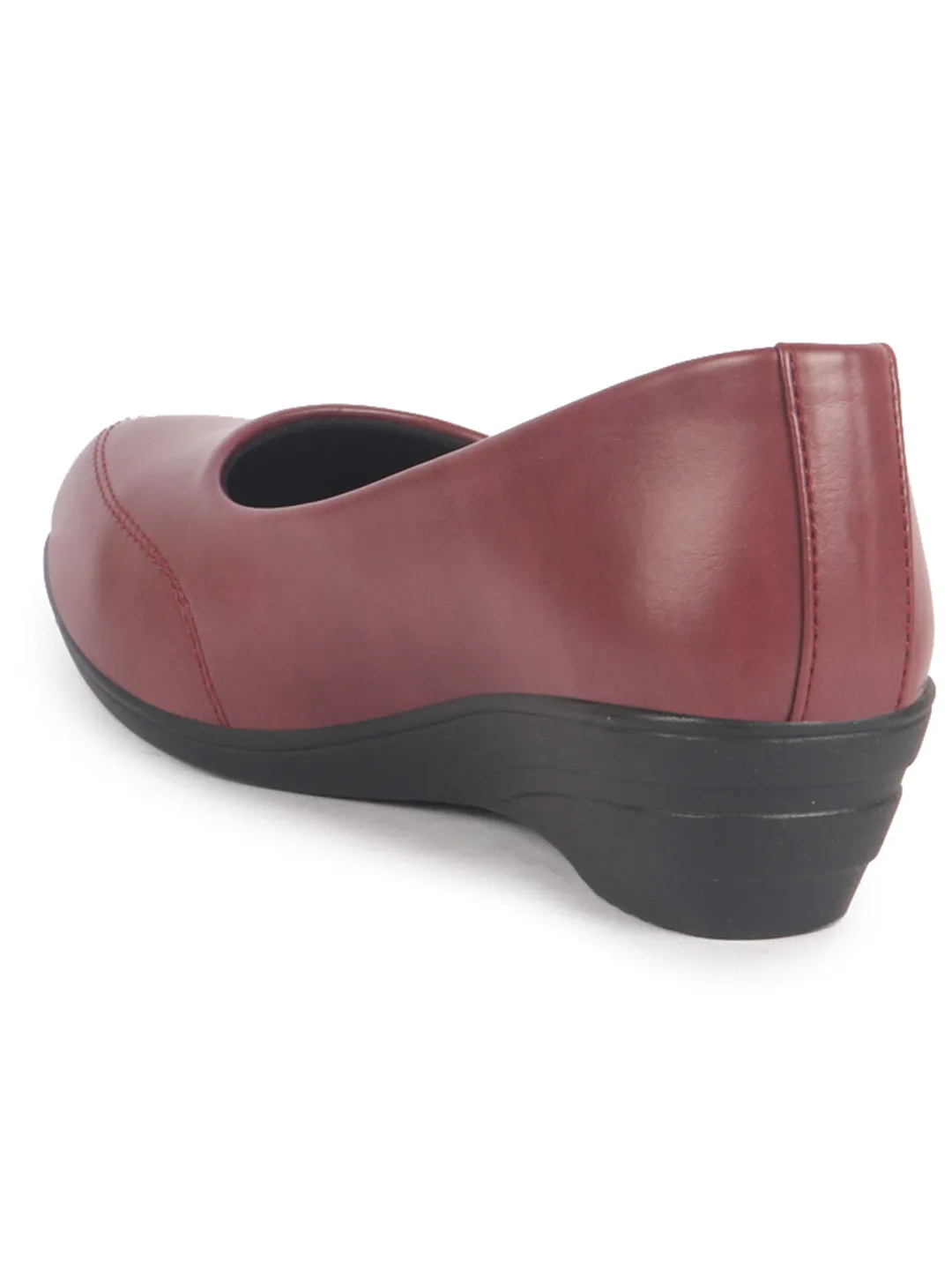 Women Maroon Formal Platform Wedge Heel Slip On Ballerina Shoes