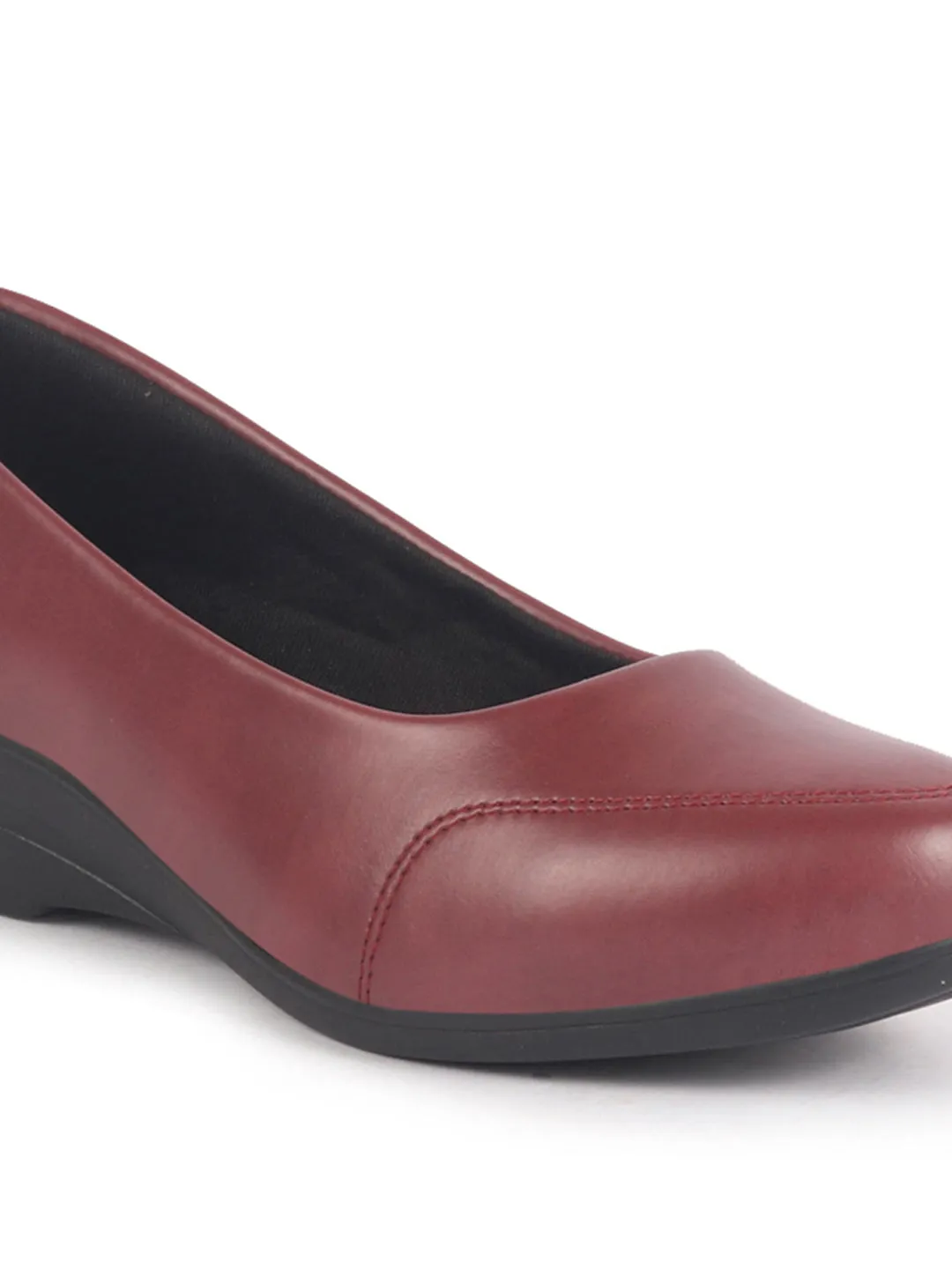 Women Maroon Formal Platform Wedge Heel Slip On Ballerina Shoes