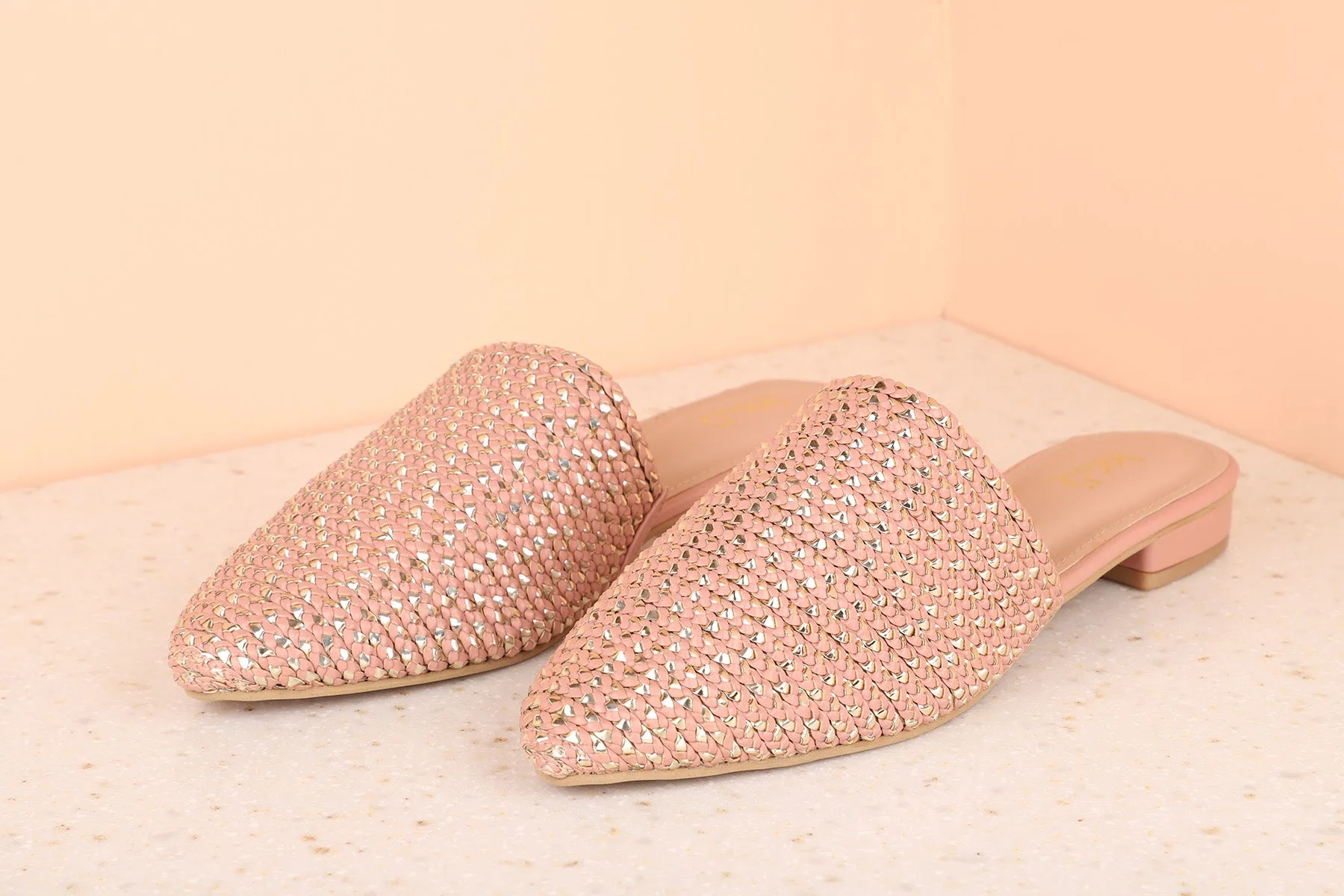 Women Peach Toned Mules Flats