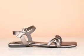 Women Pewter Solid Open Toe Flats