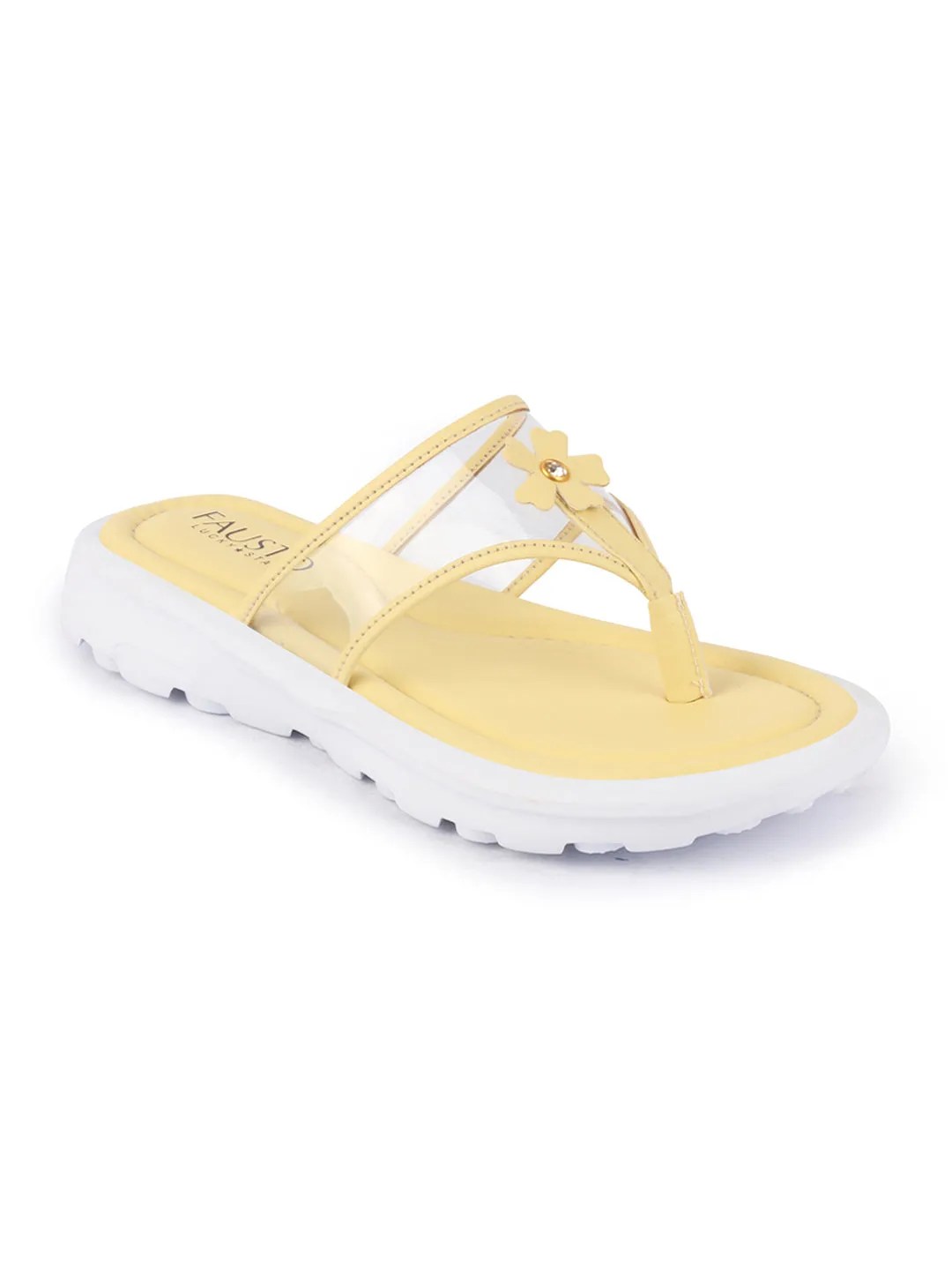 Women Yellow Casual Party Beach Fashion Stylish Floral Design Thong Flats Wedges Slipper