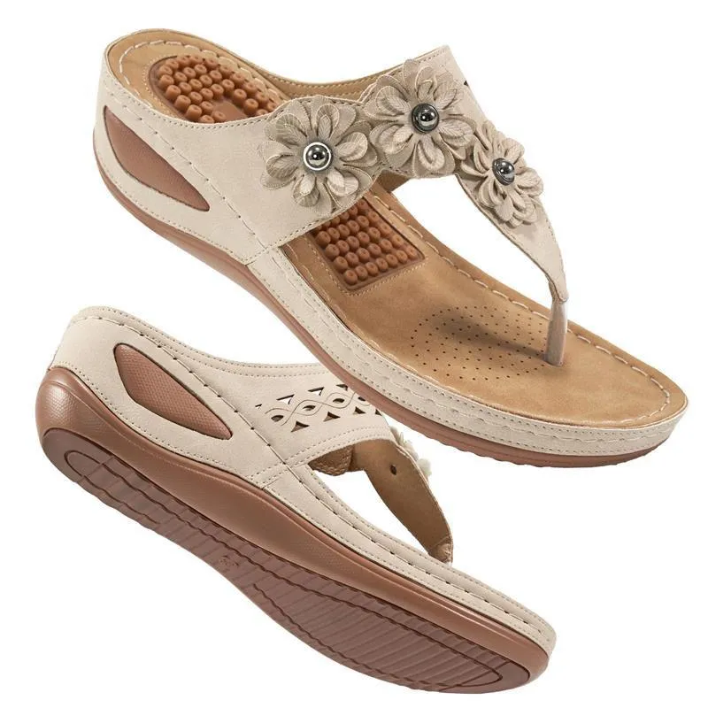 Women's Flower Decor Arch Support Wedge Slide Sandals