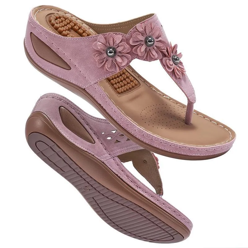 Women's Flower Decor Arch Support Wedge Slide Sandals