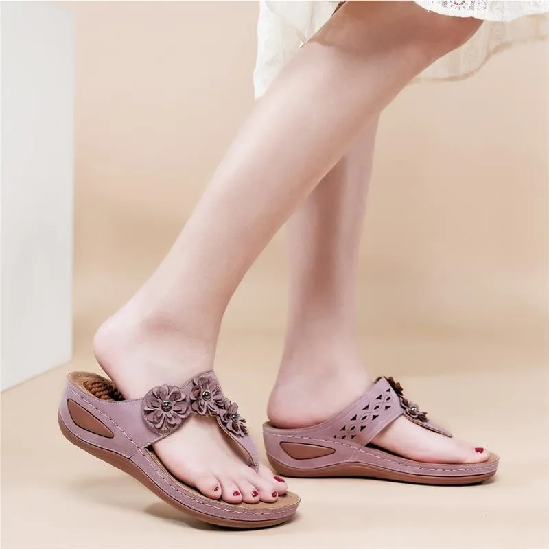 Women's Flower Decor Arch Support Wedge Slide Sandals