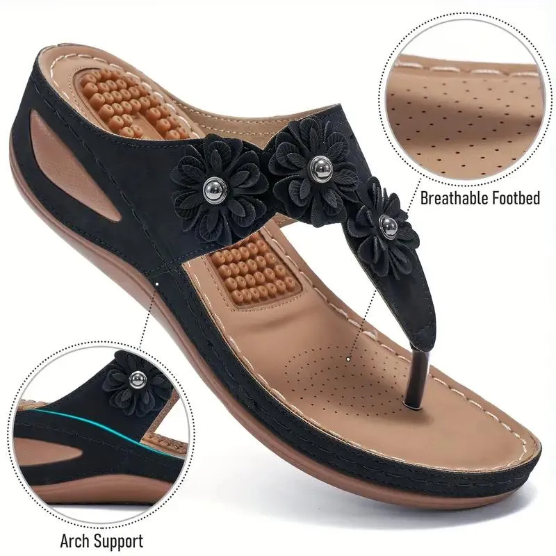 Women's Flower Decor Arch Support Wedge Slide Sandals