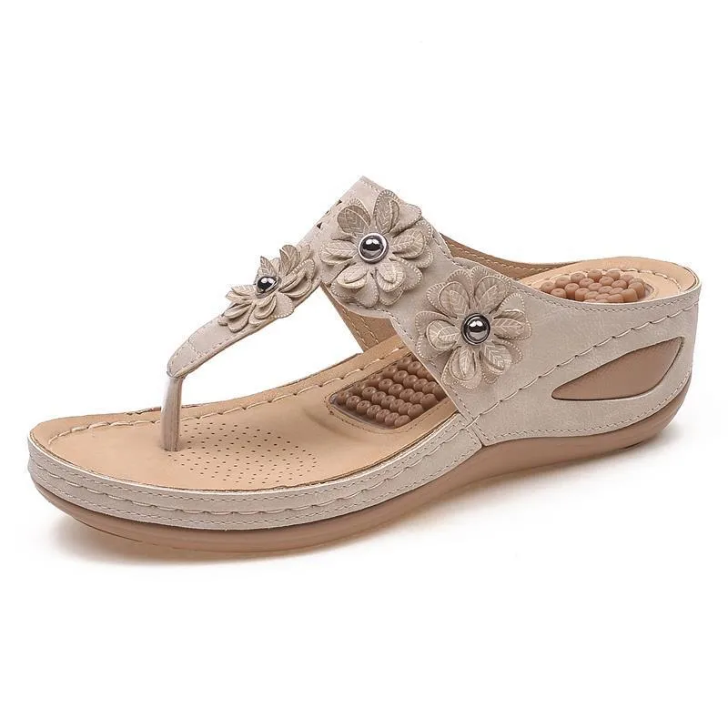 Women's Flower Decor Arch Support Wedge Slide Sandals