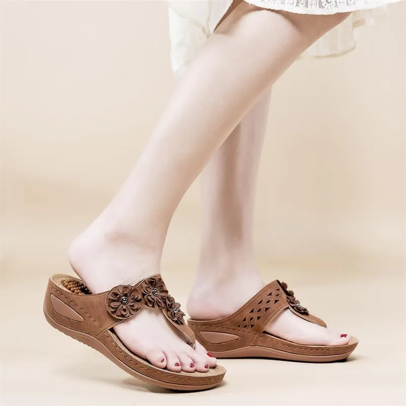 Women's Flower Decor Arch Support Wedge Slide Sandals