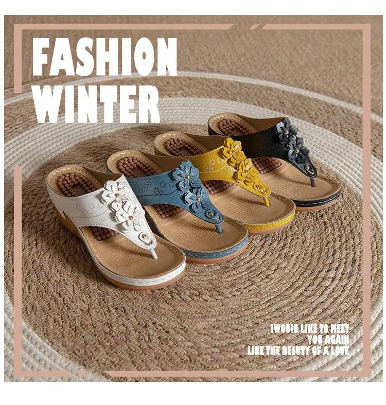 Women's Flower Decor Flip Flops Outdoor Non Slip Sandals