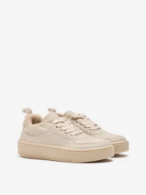 Yellow Beige Perforated Lace-Up Sneakers