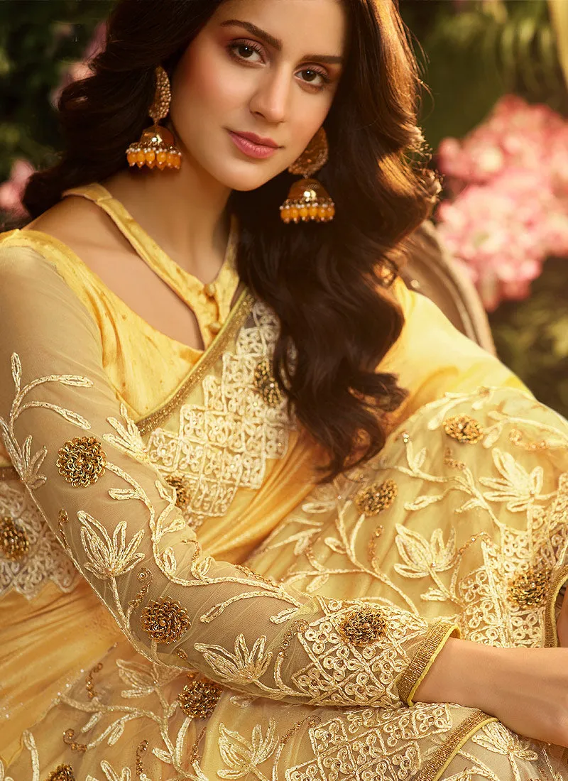 Yellow Golden Designer Saree With Blouse