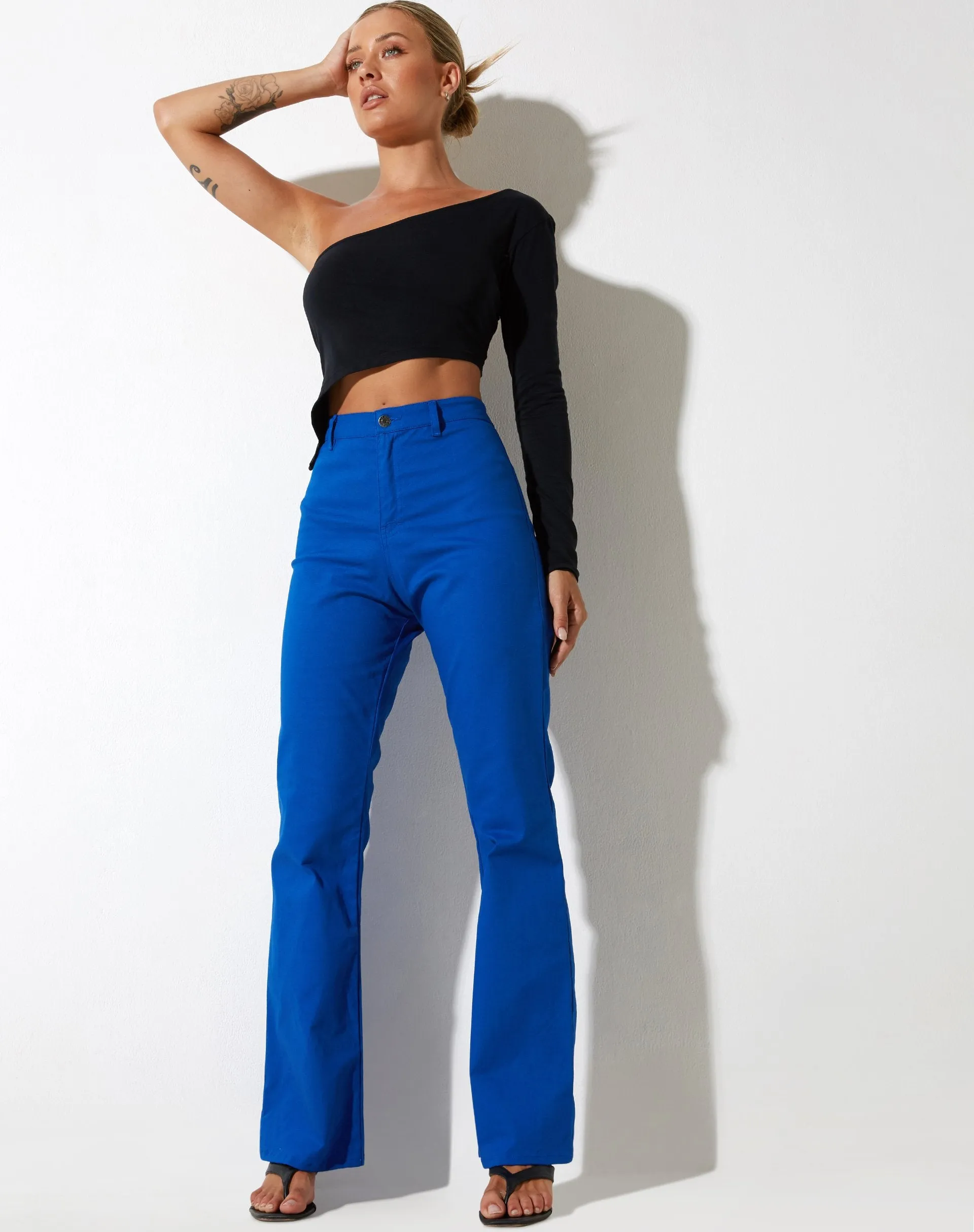 Zoven Flare Trouser in Twill Cobalt Blue